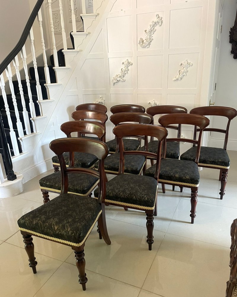 Antique Victorian Set of 10 Quality Mahogany Dining Chairs - Image 2